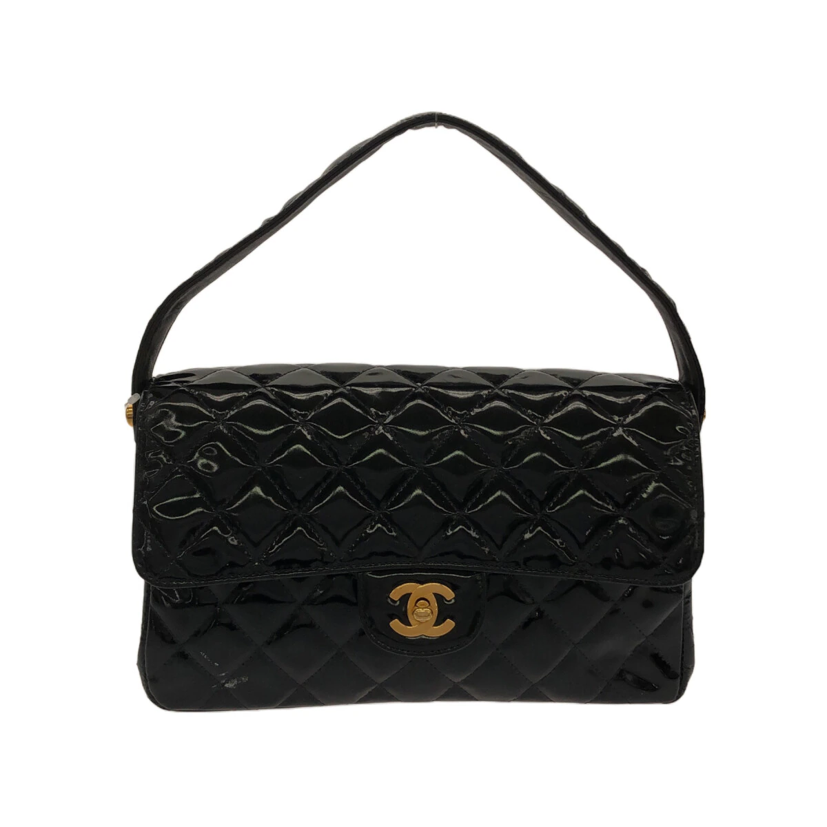 CHANEL - Bolso de hombro Matelasse de doble cara en charol negro