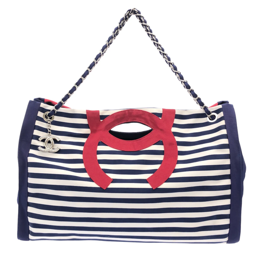 CHANEL - White Navy Red Nylon Shoulder Bag