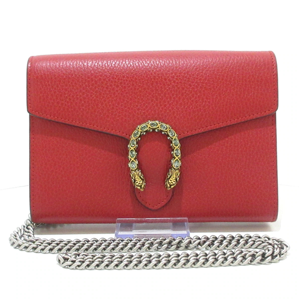 Cartera con cadena de cuero roja GG Mini Dionysus de segunda mano