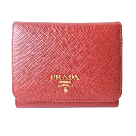 PRE-OWNED Trifold Wallet Red Leather