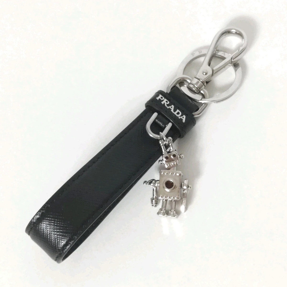 PRADA - Bag Charm Black Silver Red Leather Hardware Rhinestones