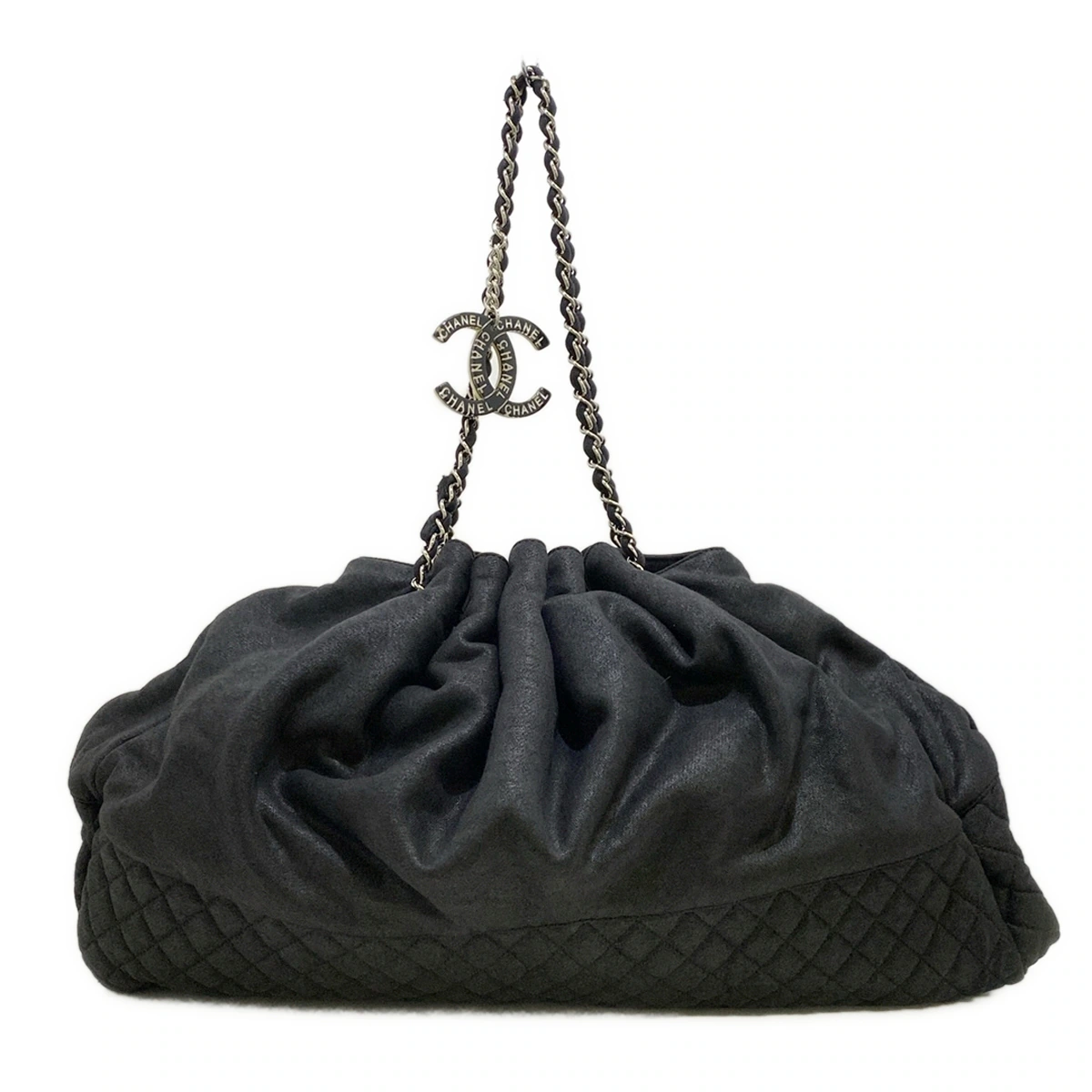 CHANEL - Bolso de hombro Melrose Cabas de jersey de algodón negro