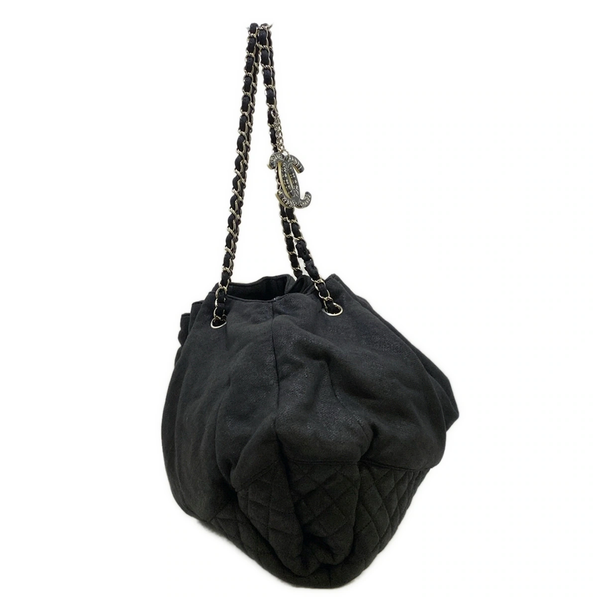 CHANEL - Bolso de hombro Melrose Cabas de jersey de algodón negro