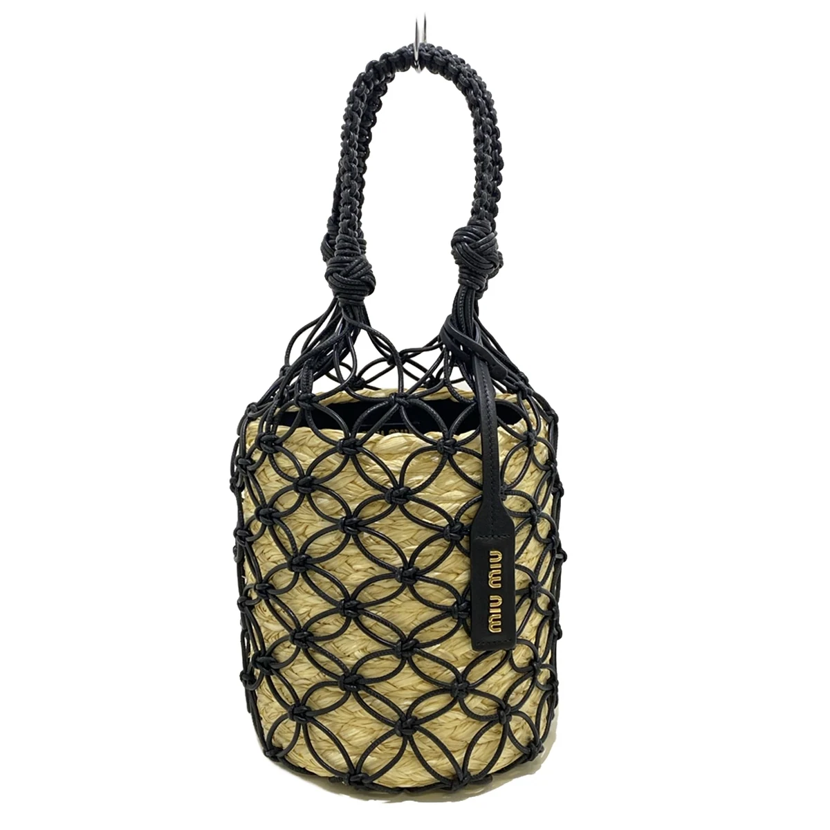 MIU MIU - Bucket Shoulder Bag Black Beige Leather Straw
