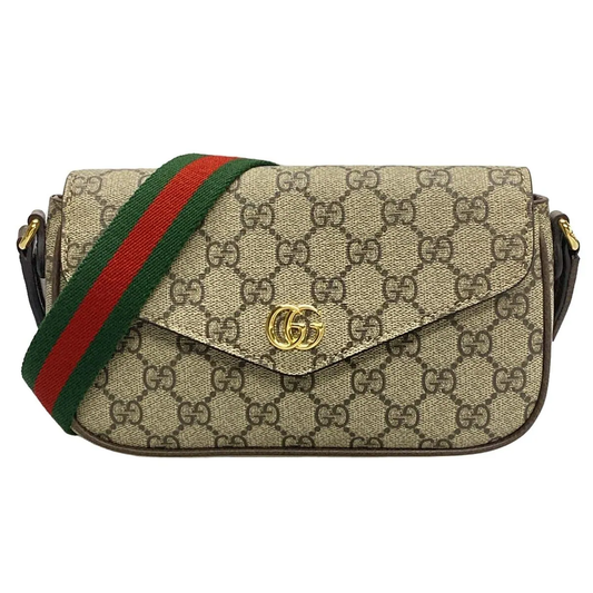 GUCCI - Ophidia Mini Bag Beige Dark Brown Multi PVC Leather Crossbody Bag