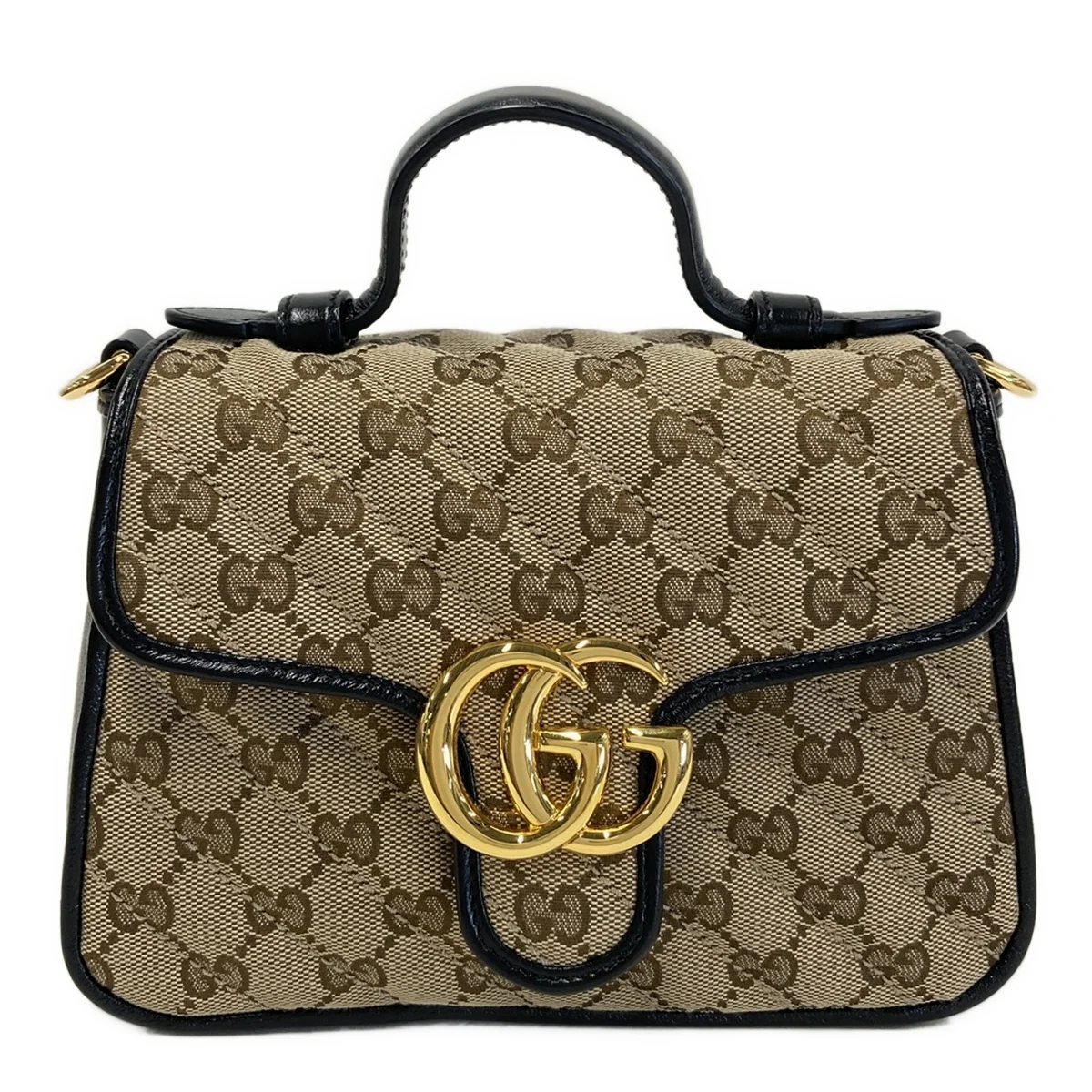 GUCCI - Mini Top Crossbody Bag Beige Marrón Negro Piel Jacquard