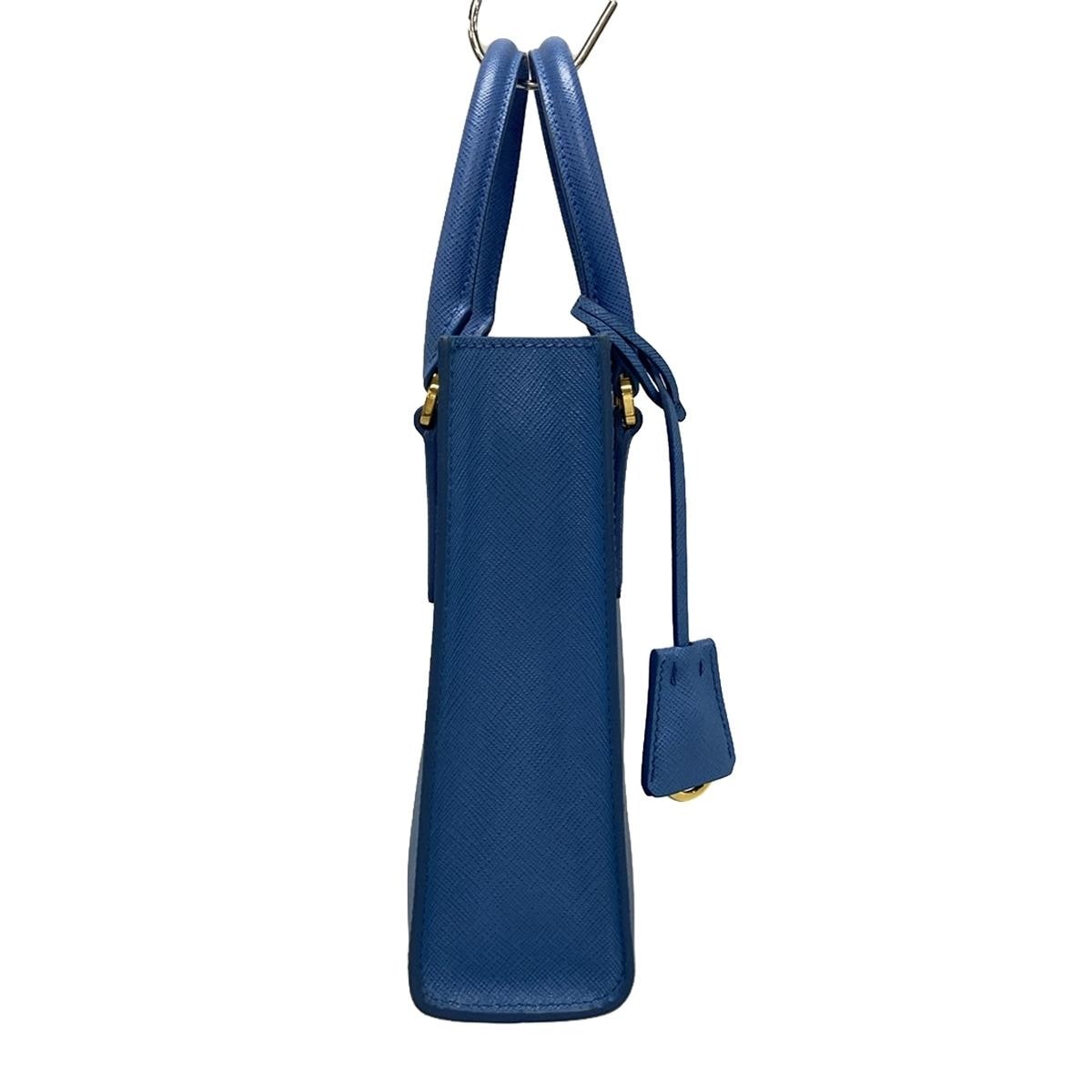 PRE-OWNED Triangle Logo Light Blue Saffiano Leather Shoulder Bag