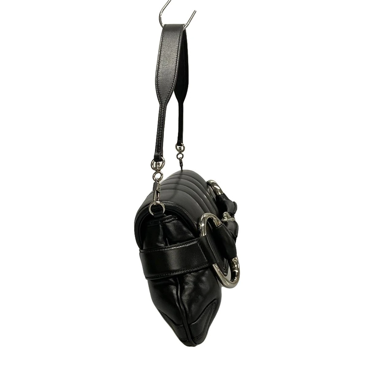 PRE-OWNED Horsebit Chain Medium Black Leather Shoulder Bag