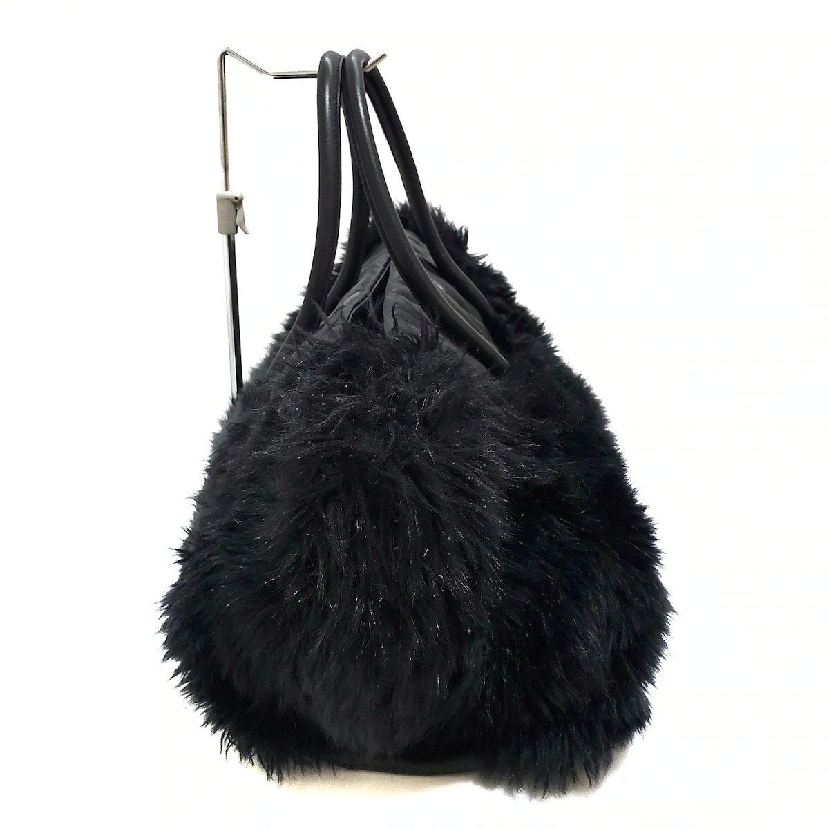 PRE-OWNED Black Matelasse Leather Fur Tote Bag