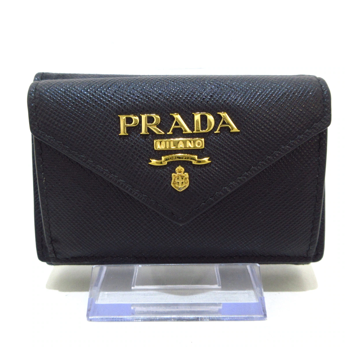 PRE-OWNED Trifold Wallet Black Leather