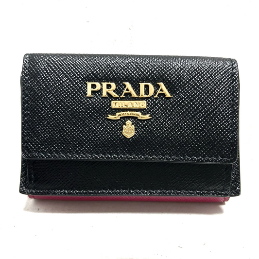 PRE-OWNED Trifold Bordeaux Black Leather Wallet