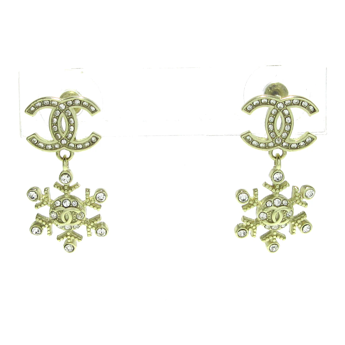 CHANEL - Pendientes Coco con herrajes dorados y transparentes y pedrería