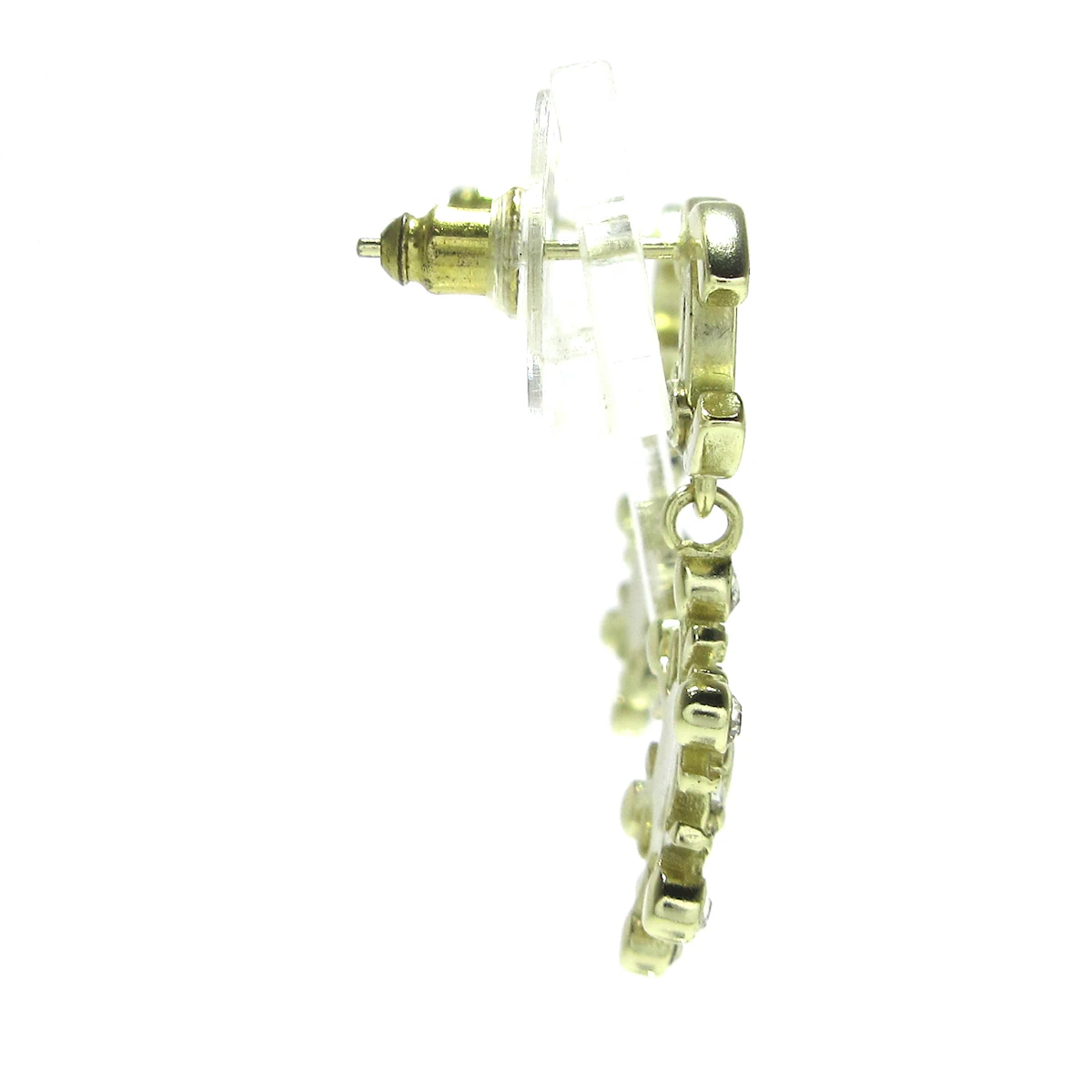CHANEL - Pendientes Coco con herrajes dorados y transparentes y pedrería