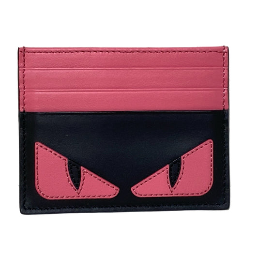 PRE-OWNED Pink Black Leather Bag Bugs Card Case