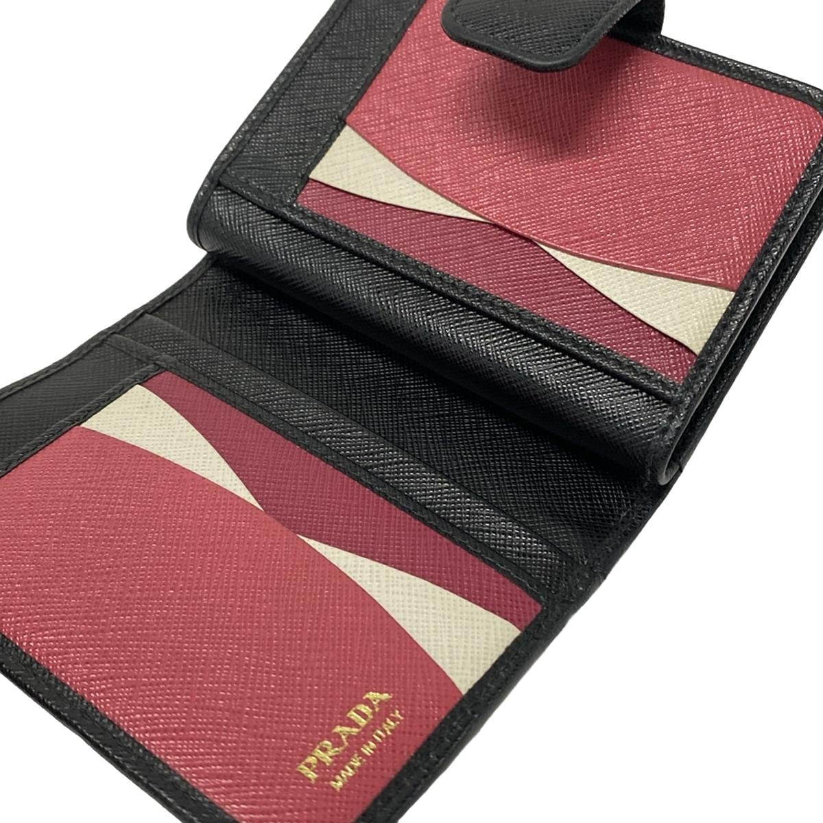 PRE-OWNED Black Pink Saffiano Leather Bifold Wallet