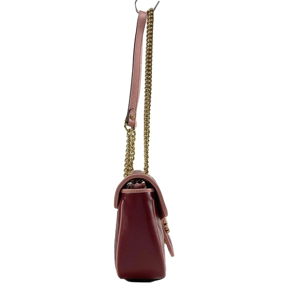 Bolso de hombro pequeño de piel color burdeos y rosa con diseño acolchado GG Marmont de segunda mano