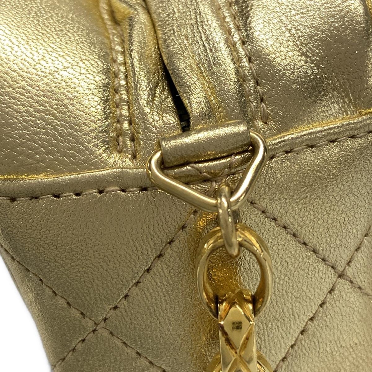 PRE-OWNED CC Mini Matelasse Gold Lambskin Shoulder Bag