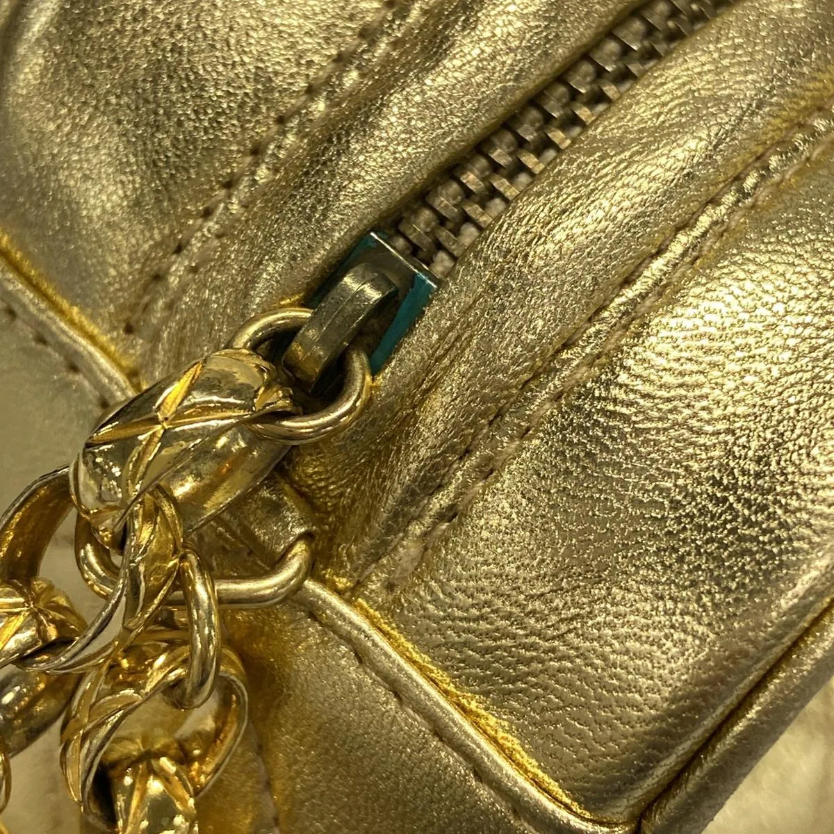 PRE-OWNED CC Mini Matelasse Gold Lambskin Shoulder Bag