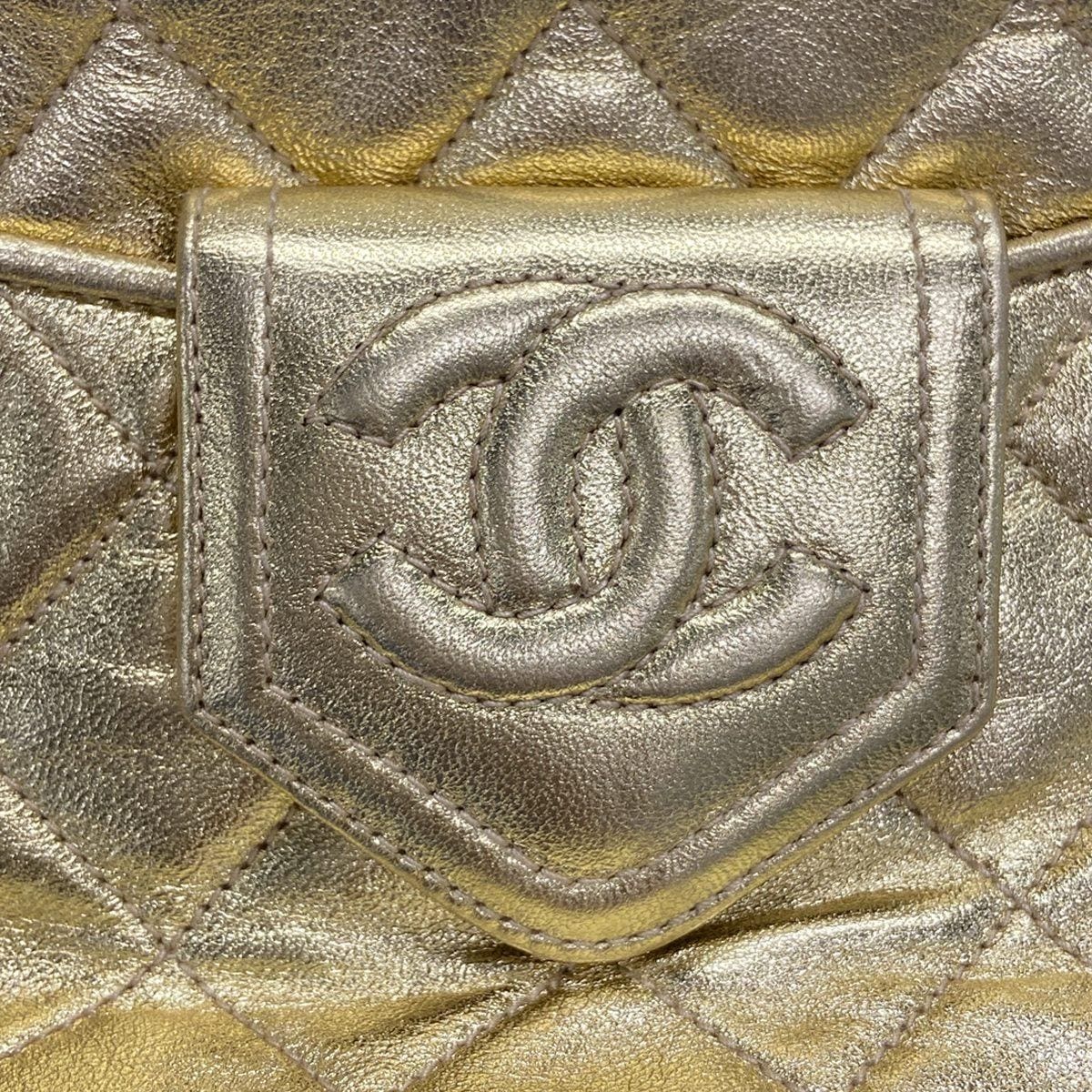 PRE-OWNED CC Mini Matelasse Gold Lambskin Shoulder Bag