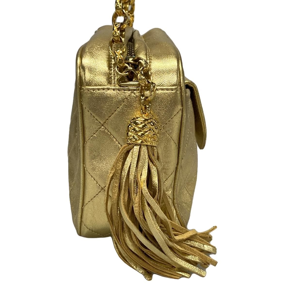 Bolso de hombro CC Mini Matelasse dorado de piel de cordero USADO
