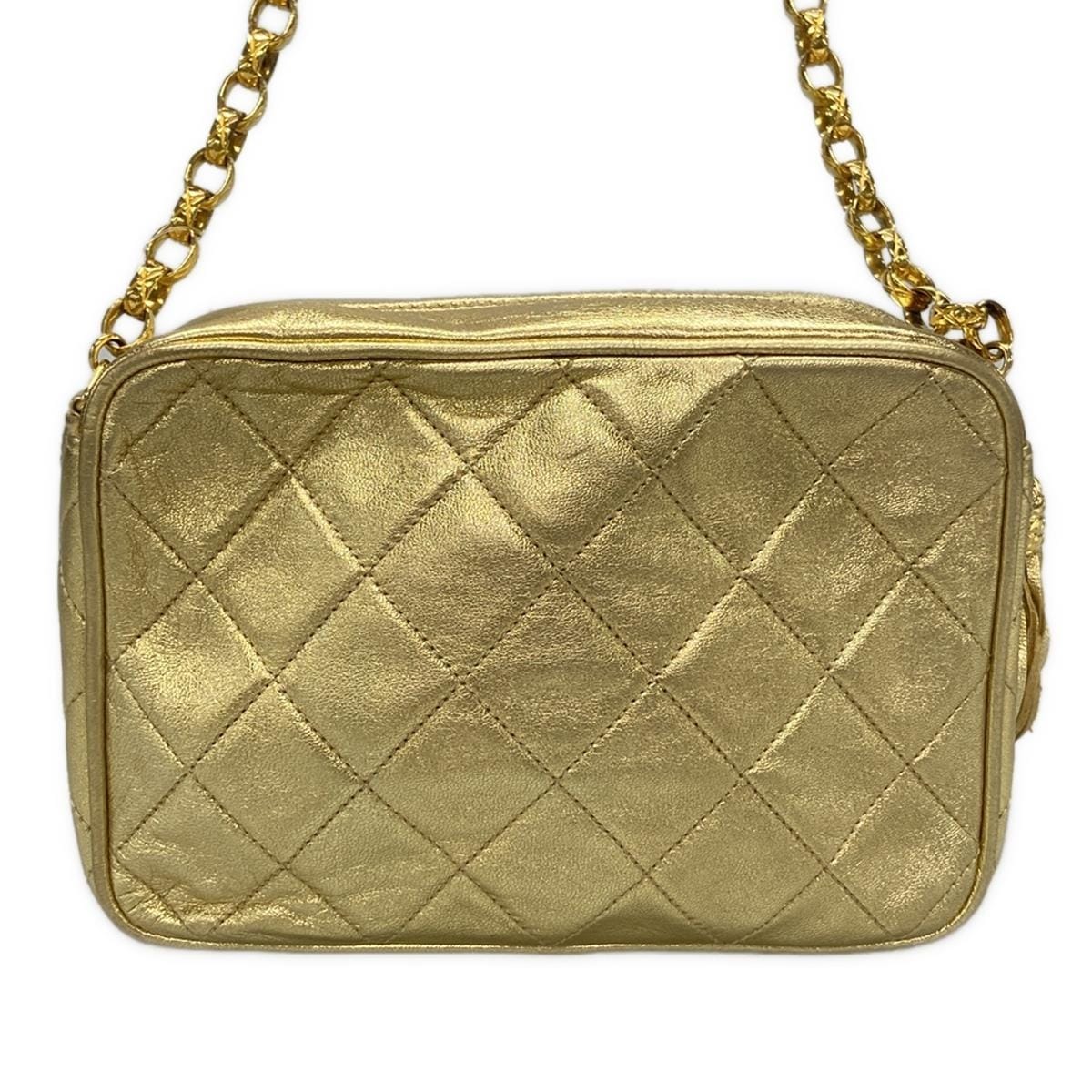 PRE-OWNED CC Mini Matelasse Gold Lambskin Shoulder Bag