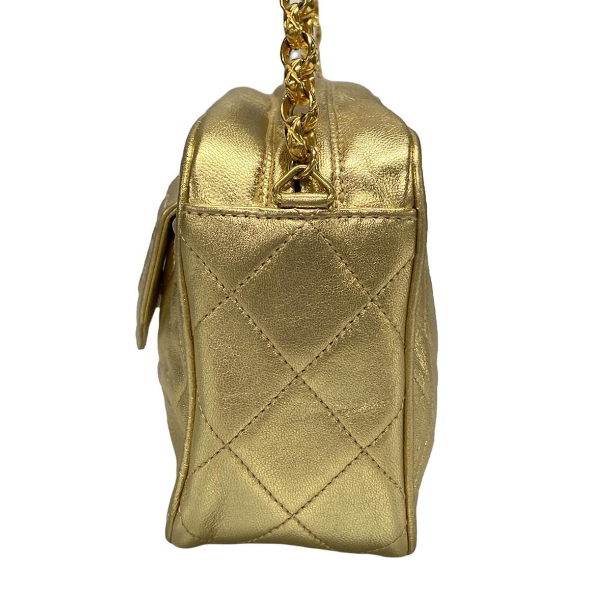 PRE-OWNED CC Mini Matelasse Gold Lambskin Shoulder Bag