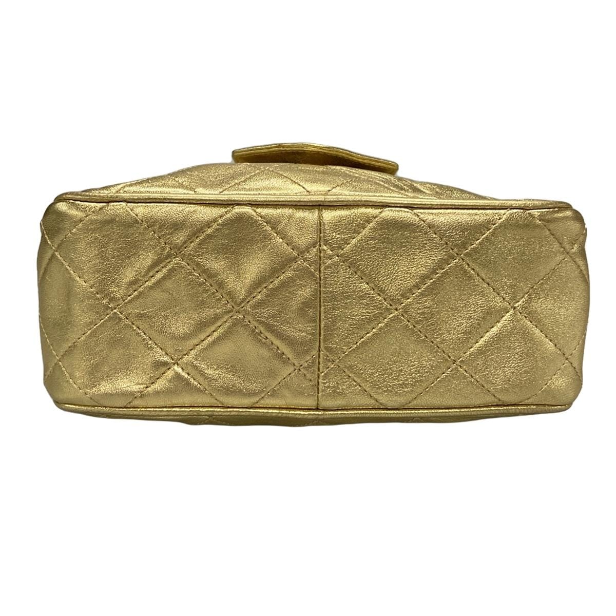 PRE-OWNED CC Mini Matelasse Gold Lambskin Shoulder Bag