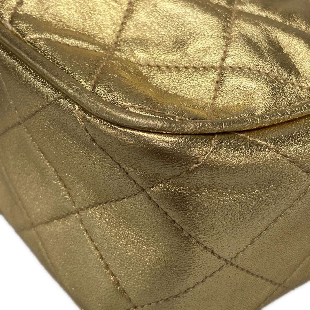 PRE-OWNED CC Mini Matelasse Gold Lambskin Shoulder Bag