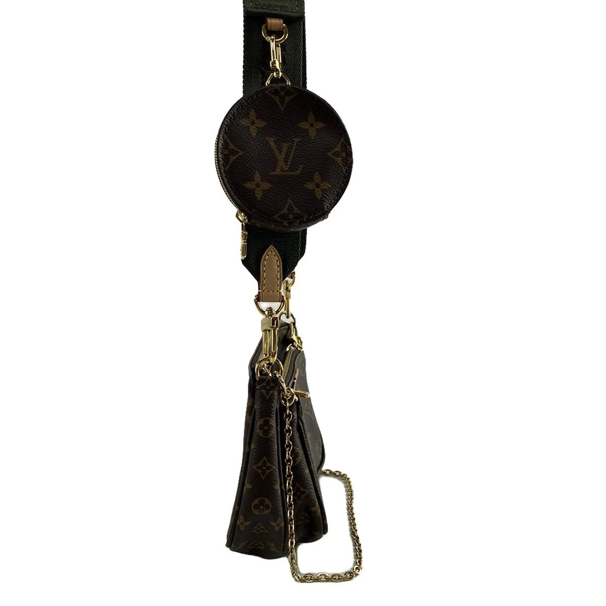 PRE-OWNED LV Multi Pochette Accessoires Khaki Monogram Canvas Leather Shoulder Bag