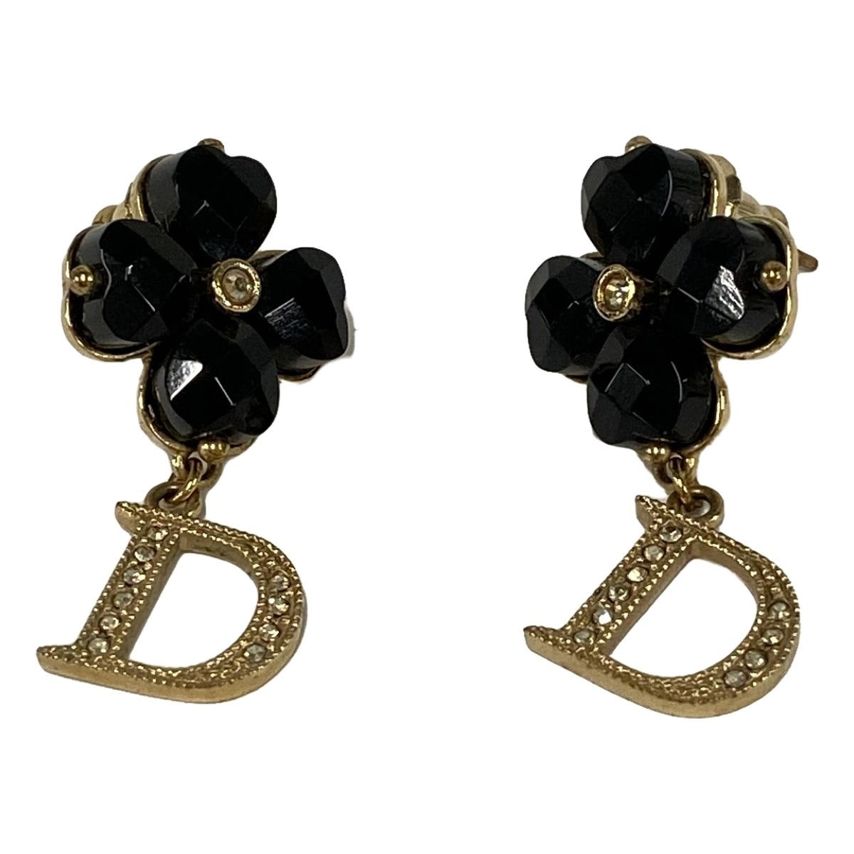 Pendientes de diamantes de imitación con herrajes negros y dorados de segunda mano