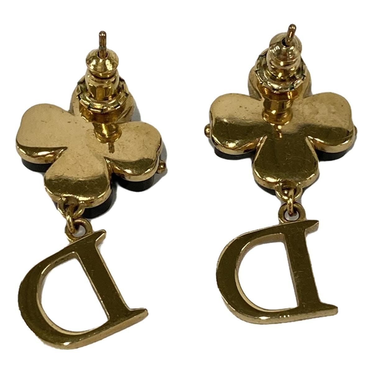 Pendientes de diamantes de imitación con herrajes negros y dorados de segunda mano