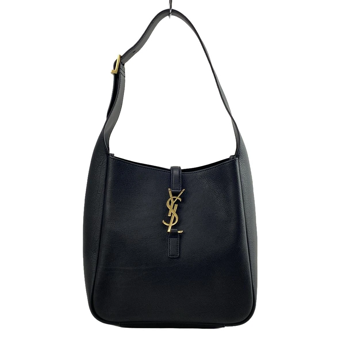 PRE-OWNED YSL PARIS LE 5 A 7 Soft Small Shoulder Bag Black Grain Leather