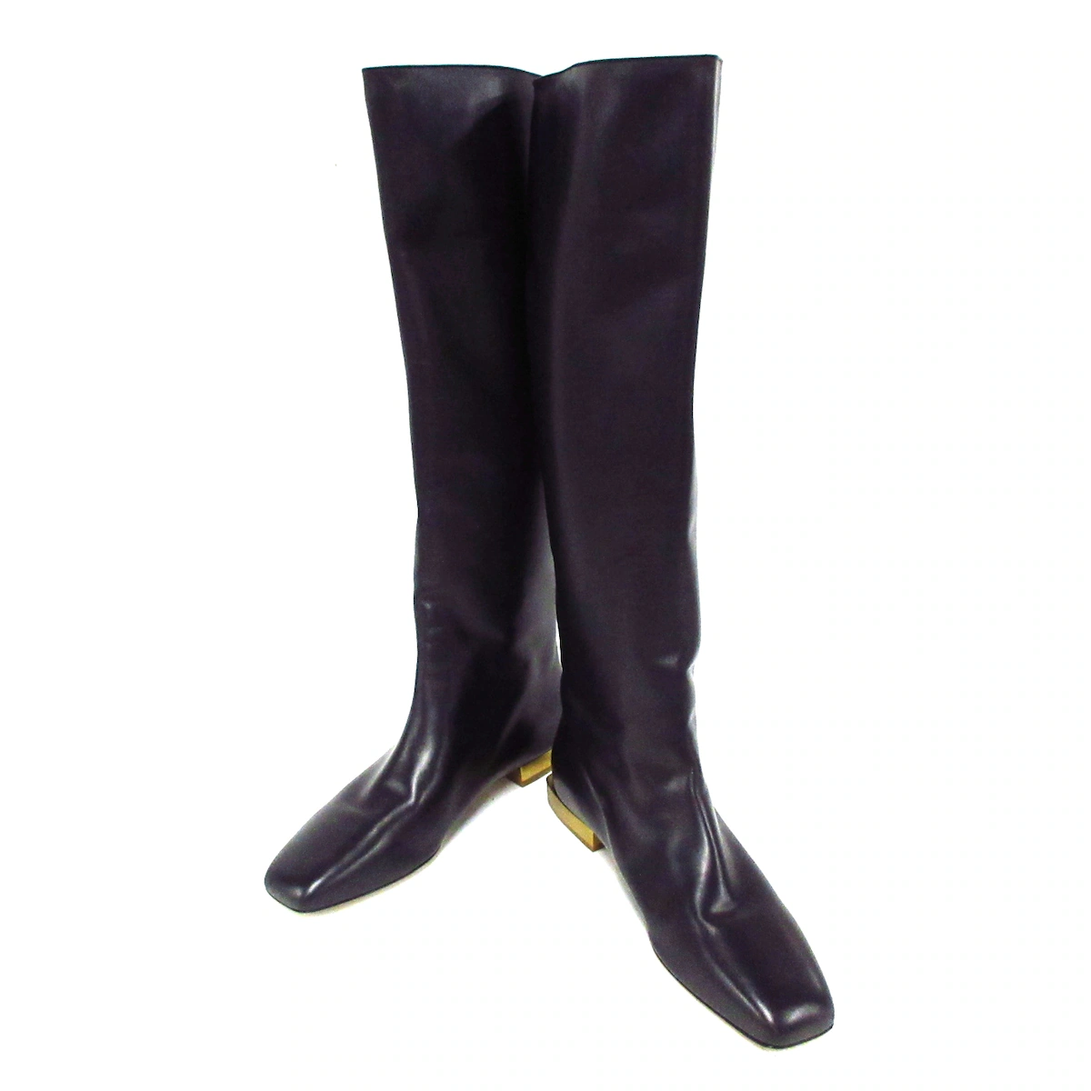 PRE-OWNED SF Avio Black Gold Leather Hardware Women Boots