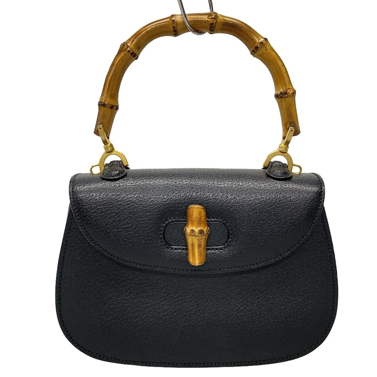 Bolso de mano clásico GG Bamboo de piel negra de segunda mano