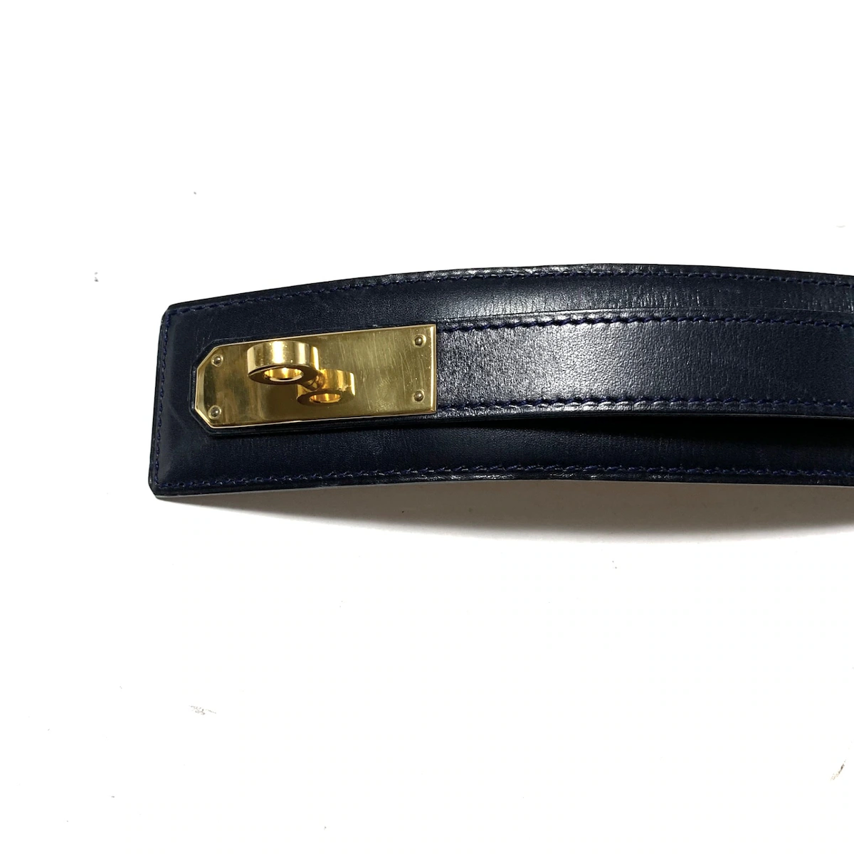 PRE-OWNED Kelly Belt Dark Navy Gold Leather Hardware