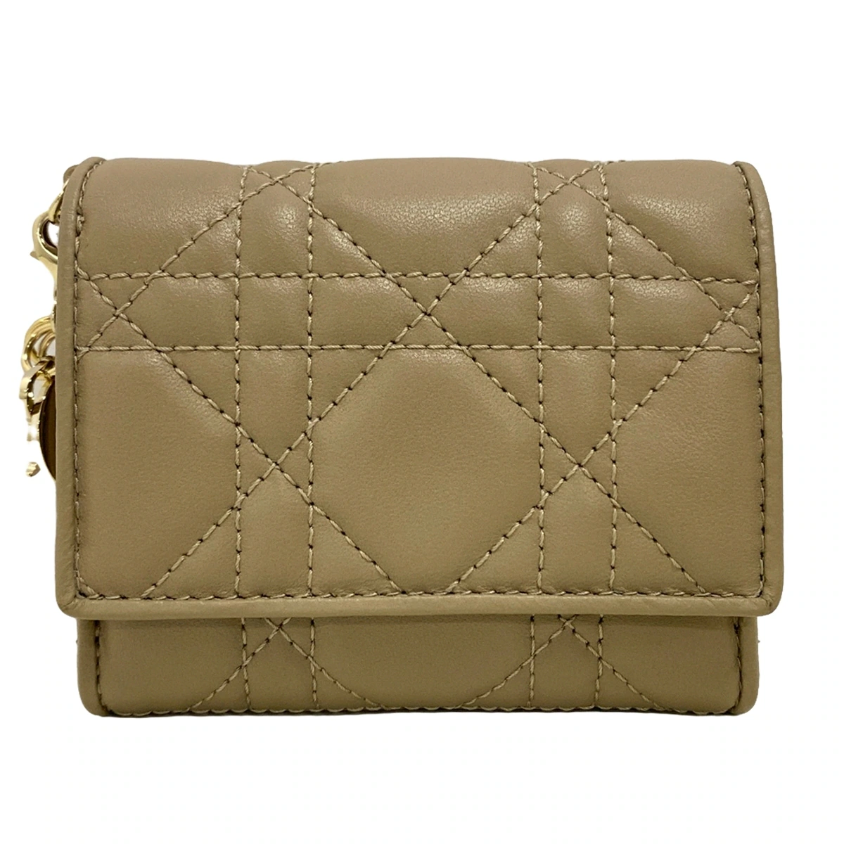 Cartera Lady Dior Trifold de piel marrón claro de segunda mano