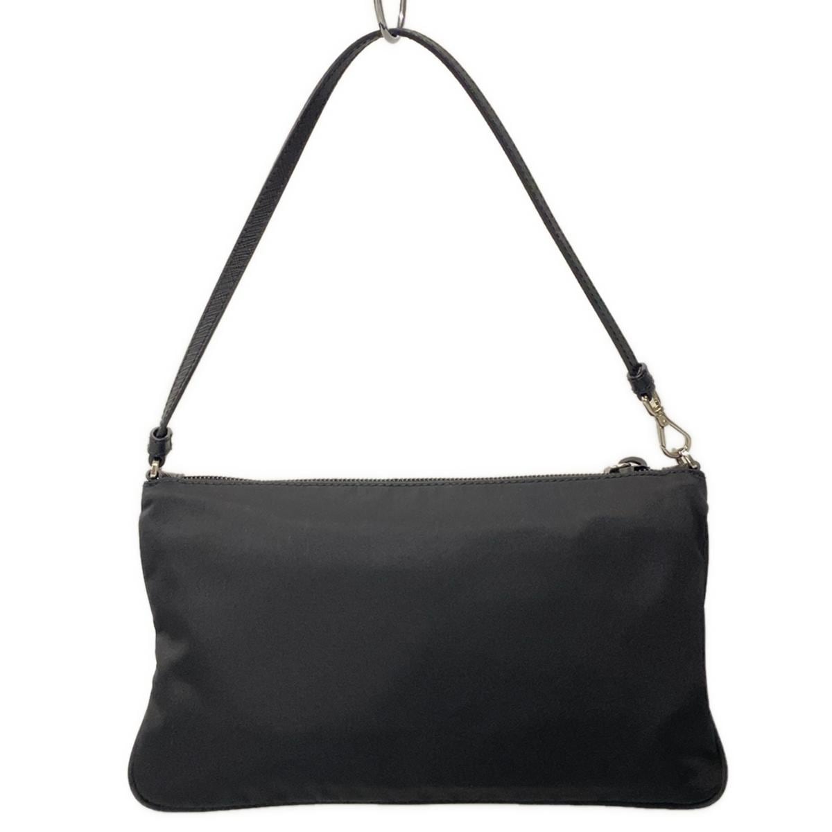 PRE-OWNED Triangle Black Silver Nylon Shoulder Bag