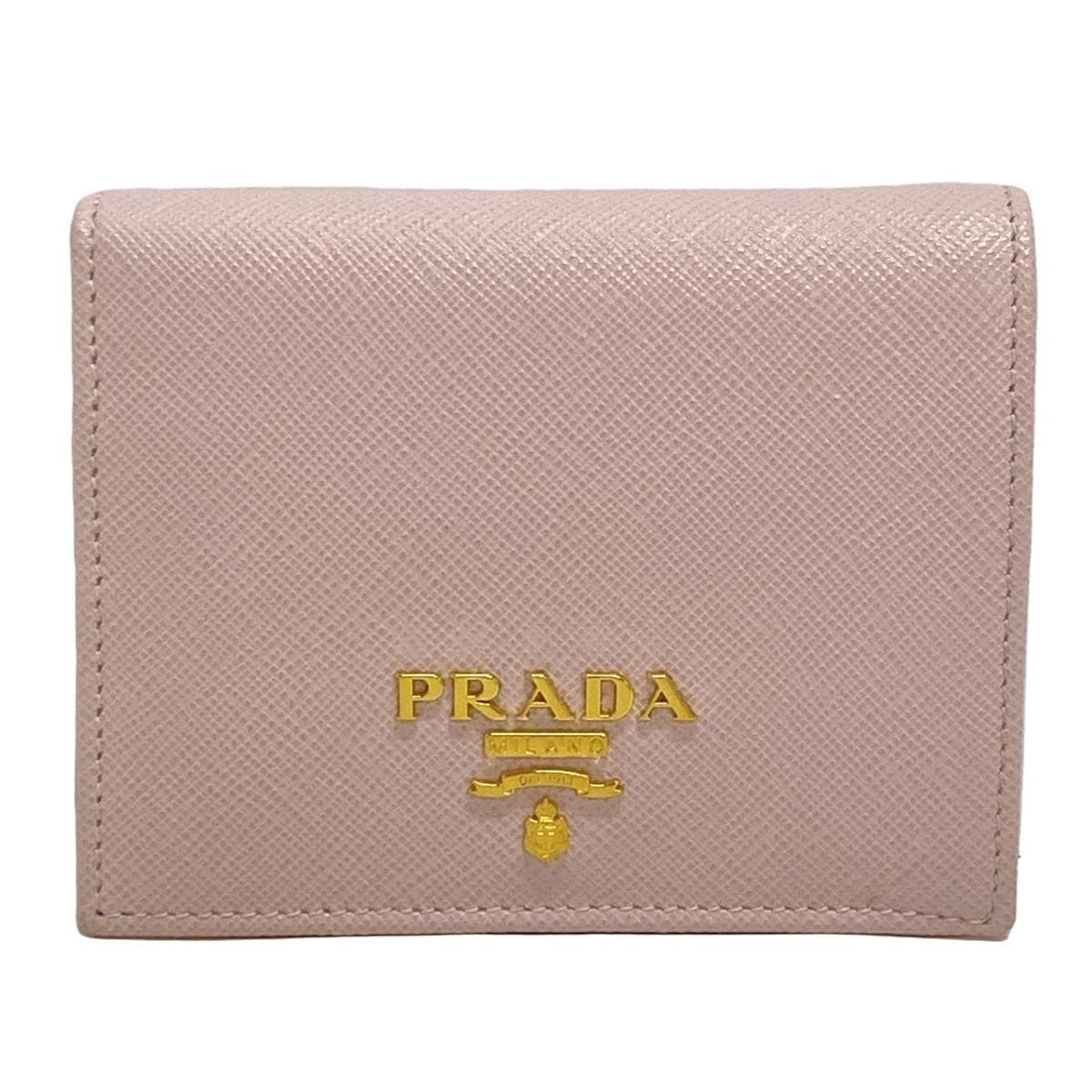 Cartera plegable de piel saffiano rosa claro de segunda mano