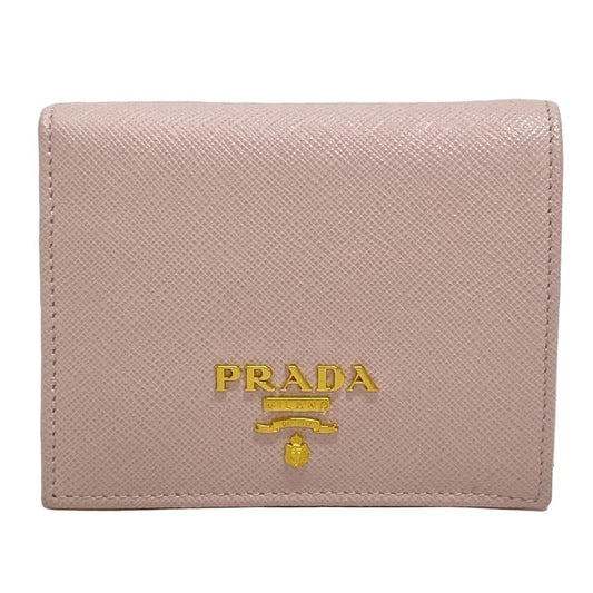 Cartera plegable de piel saffiano rosa claro de segunda mano