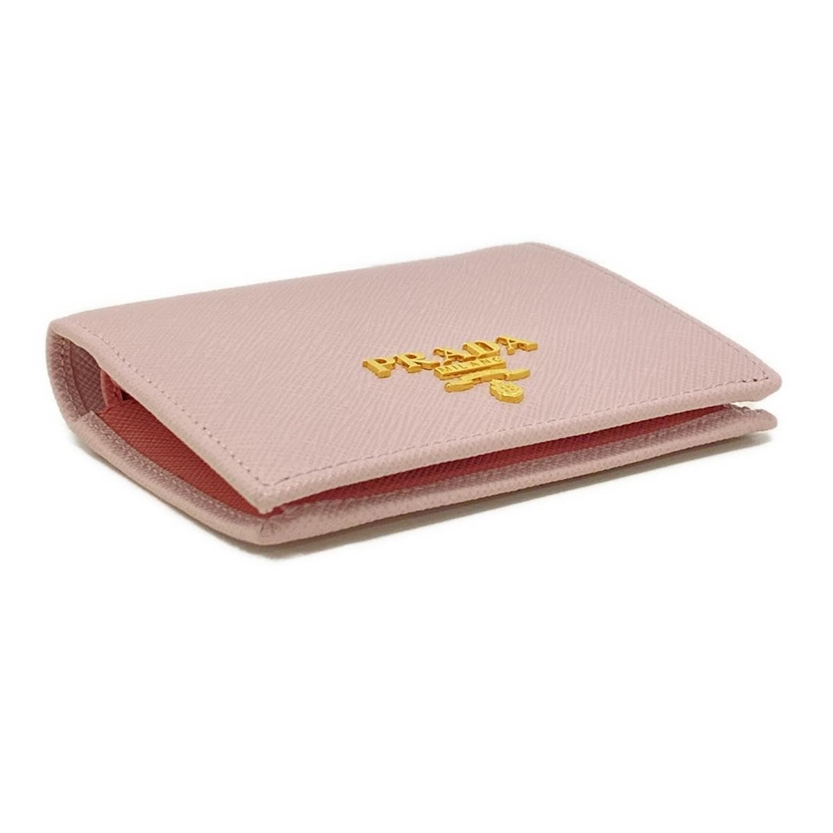 Cartera plegable de piel saffiano rosa claro de segunda mano