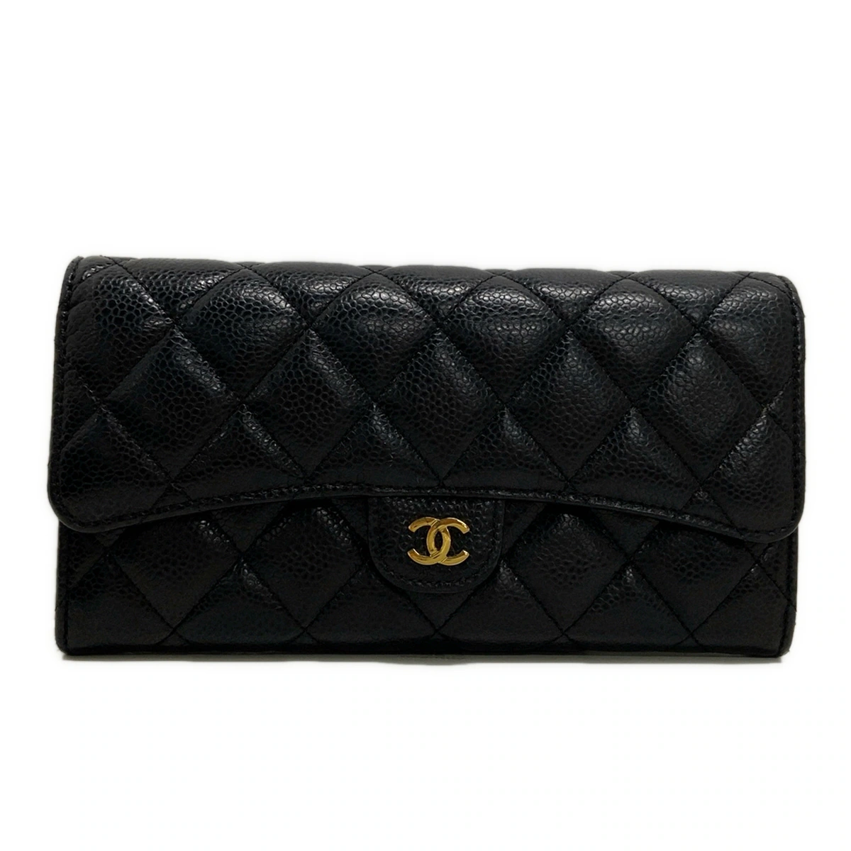 Cartera larga CC Matelasse de segunda mano en piel de caviar negra
