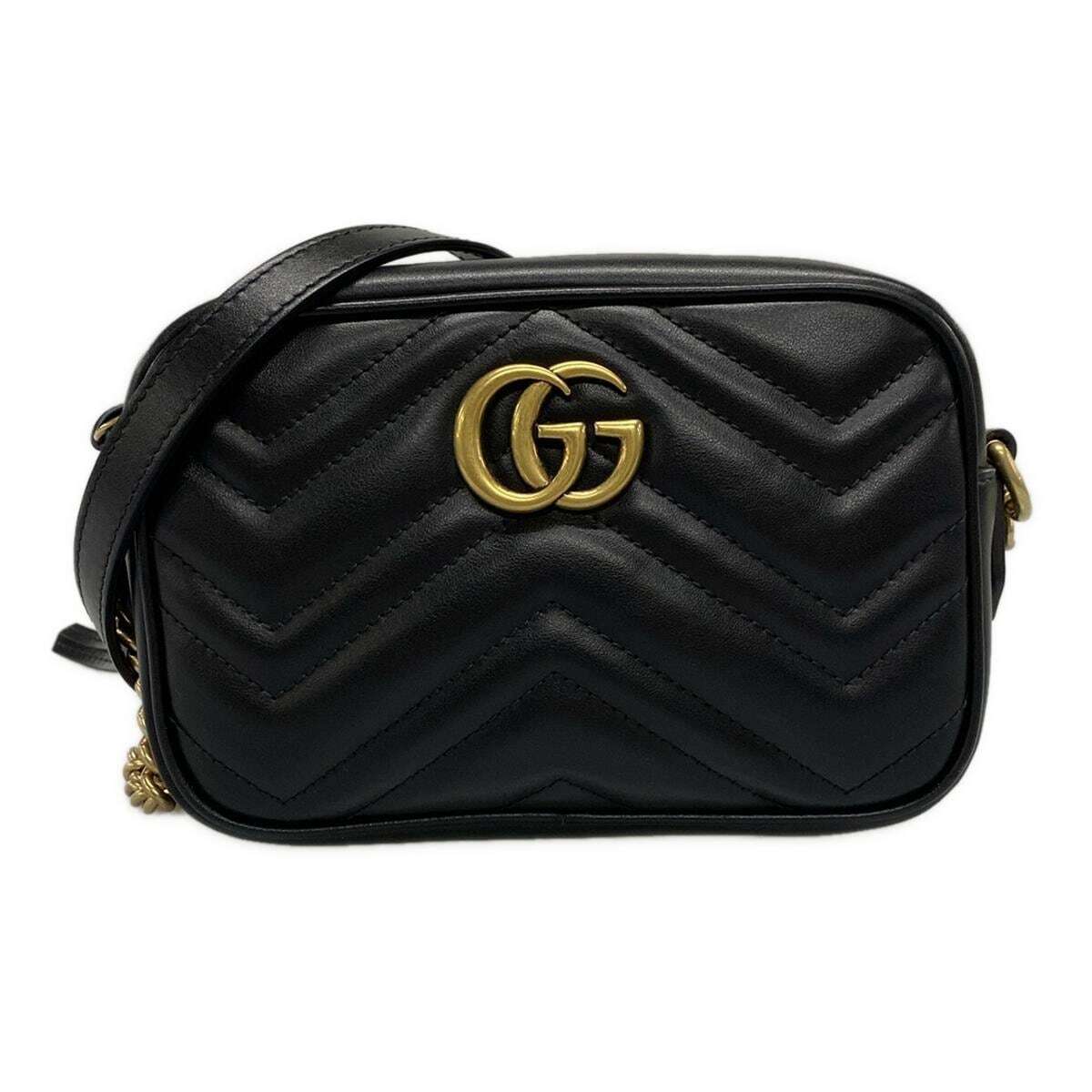 Bolso bandolera GG Marmont Mini de piel negra con diseño acolchado de segunda mano