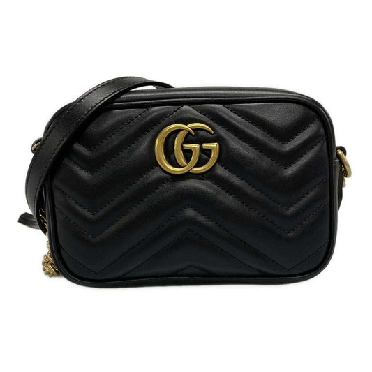 PRE-OWNED GG Marmont Mini Quilting Black Leather Crossbody Bag