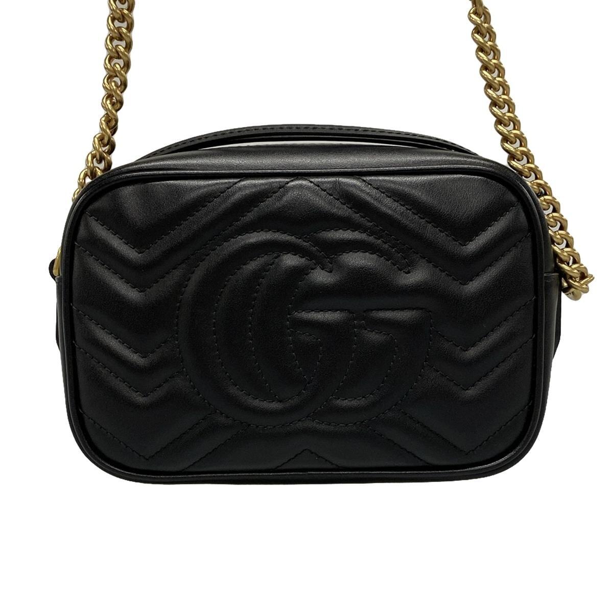 Bolso bandolera GG Marmont Mini de piel negra con diseño acolchado de segunda mano