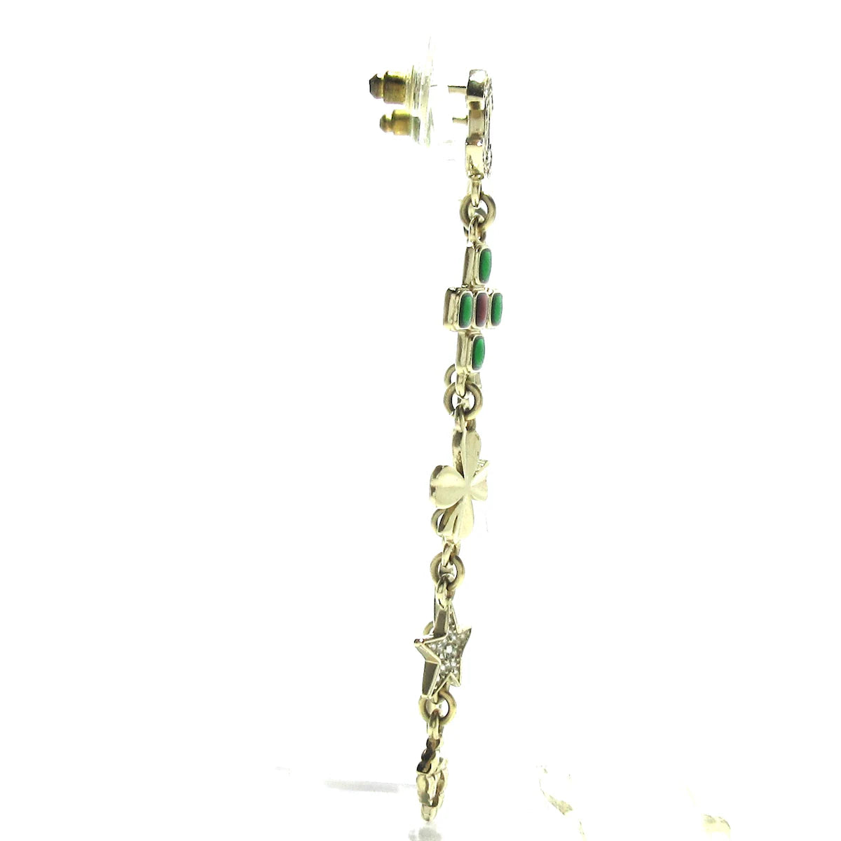 Pendientes CC dorados con herrajes verdes y diamantes de imitación USADOS