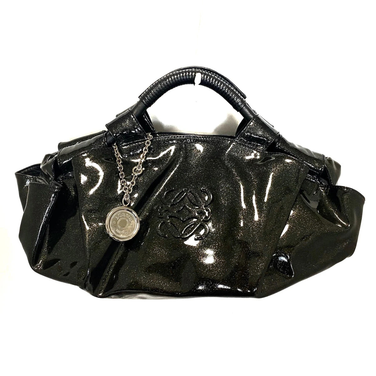 PRE-OWNED Nappa Aire Dark Green Black Patent Leather Tote Bag