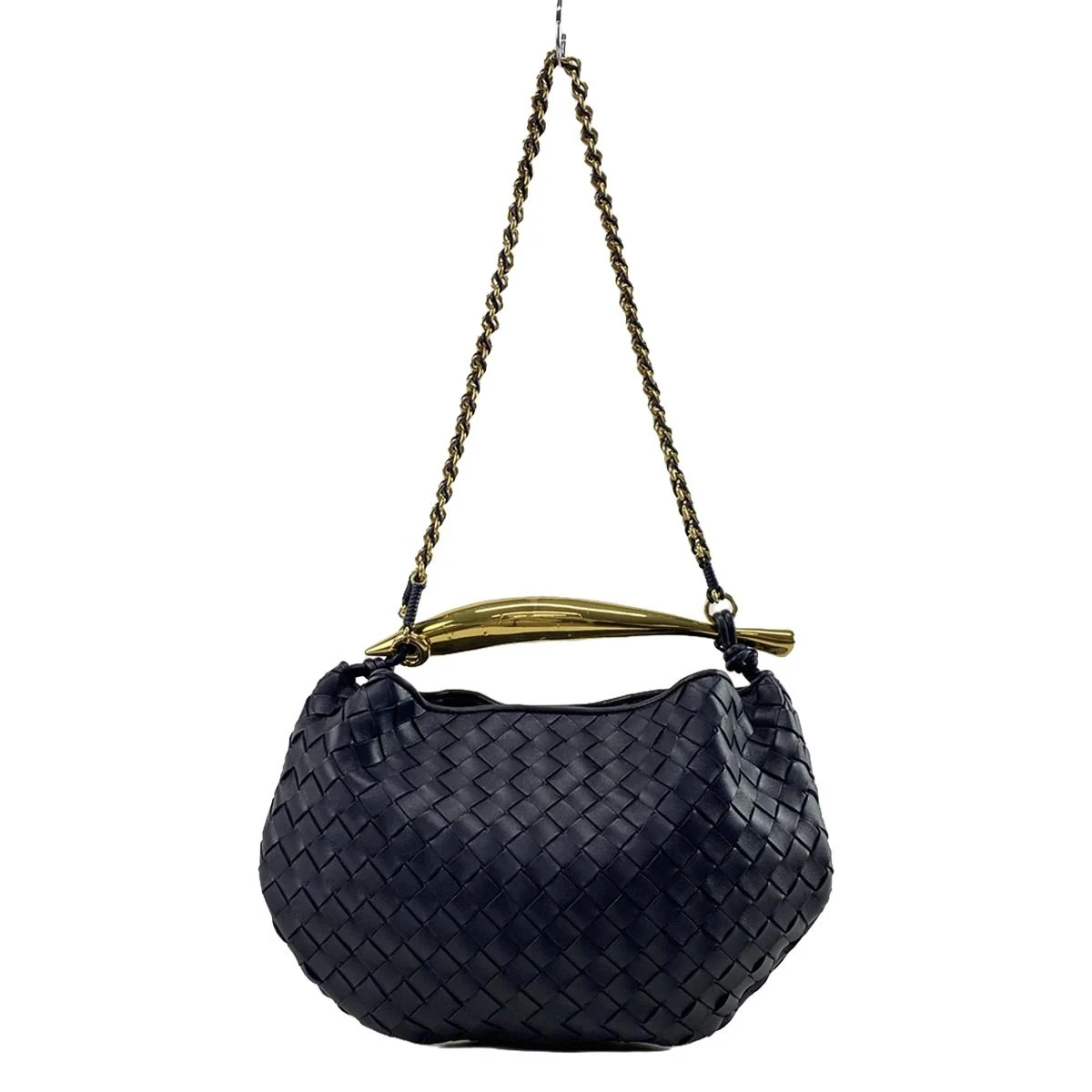 PRE-OWNED Sardine With Chain Dark Navy Leather Shoulder Bag