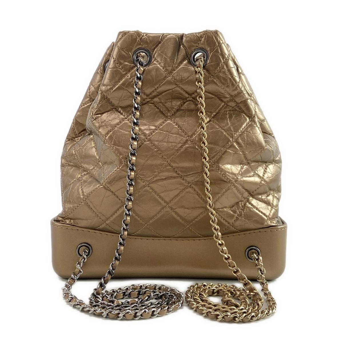 PRE-OWNED CC Bronze Aged Calfskin Gabrielle de Chanel Backpack