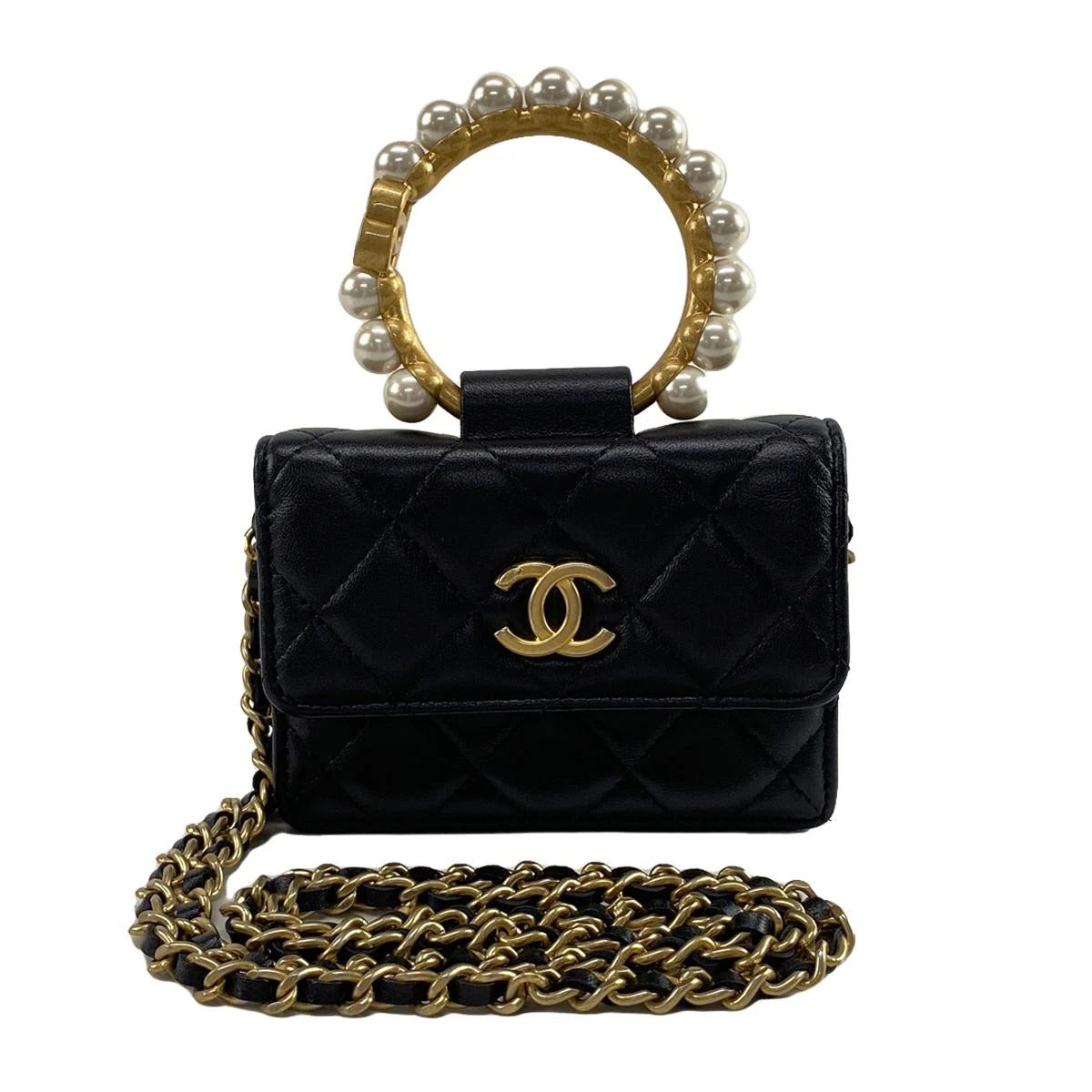 Bolso de hombro CC Matelasse Chain de piel de cordero negra de segunda mano