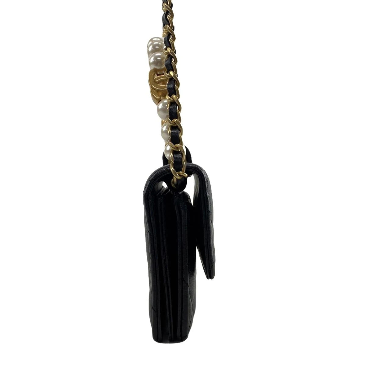 Bolso de hombro CC Matelasse Chain de piel de cordero negra de segunda mano